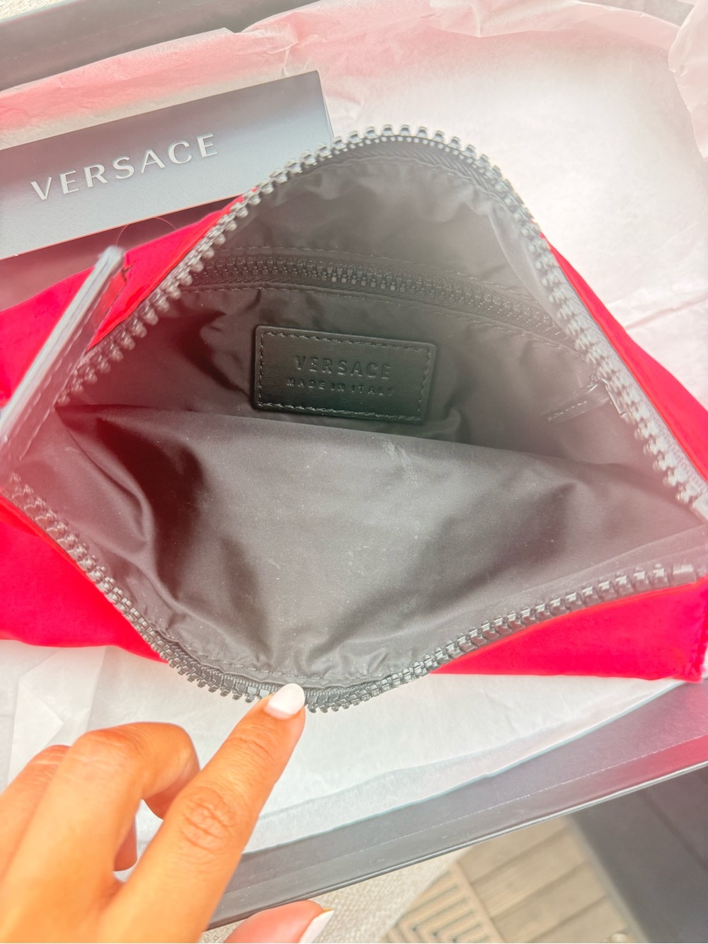 Versace Neon Pink Nylon Wristlet Clutch Pouch with Box – Made in Italy - Picture 4 of 5